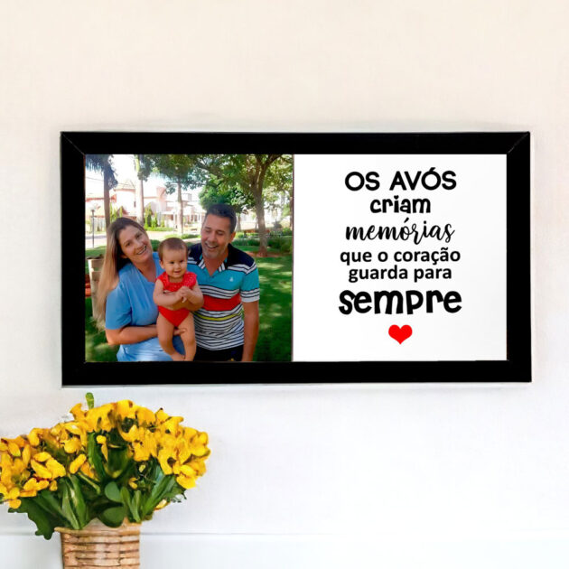 Azulejo decorativo Duo para presentear Dia dos Avós Foto personalizada e frase Os avós criam memórias que o coração guarda para sempre