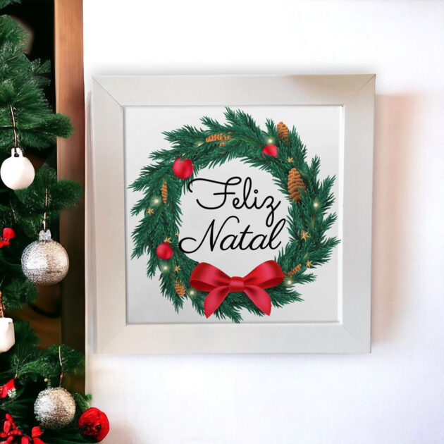 Azulejo decorativo de Natal Guirlanda com a frase Feliz Natal - Coleção Sonho de Natal