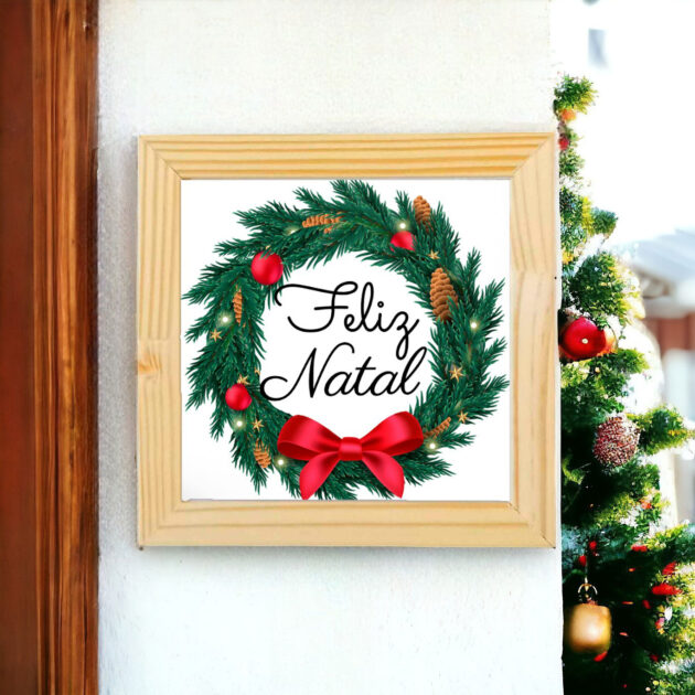 Azulejo decorativo de Natal Guirlanda com a frase Feliz Natal - Coleção Sonho de Natal