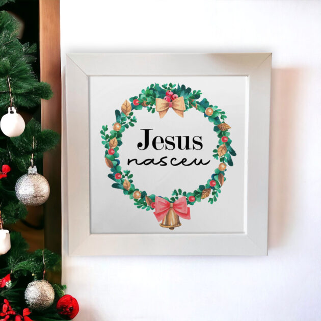 Azulejo decorativo de Natal Guirlanda com a frase Jesus Nasceu - Coleção Sonho de Natal