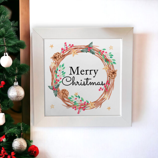 Azulejo decorativo de Natal Guirlanda com a frase Merry Christmas - Coleção Sonho de Natal