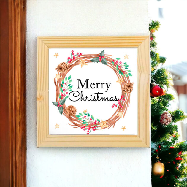 Azulejo decorativo de Natal Guirlanda com a frase Merry Christmas - Coleção Sonho de Natal