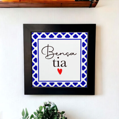 Azulejo decorativo com a frase Bença tia- Com desenho de azulejo Português - Presente para tia