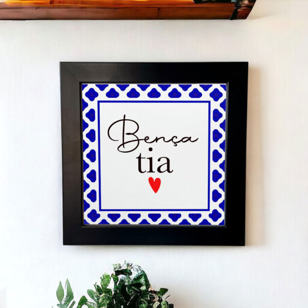 Azulejo decorativo com a frase Bença tia- Com desenho de azulejo Português - Presente para tia