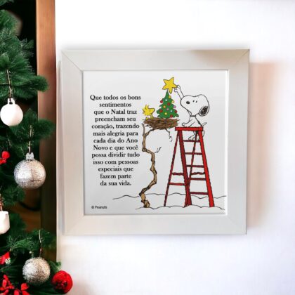 Azulejo decorativo do Snoopy de Natal: Snoopy em cima da casinha na neve