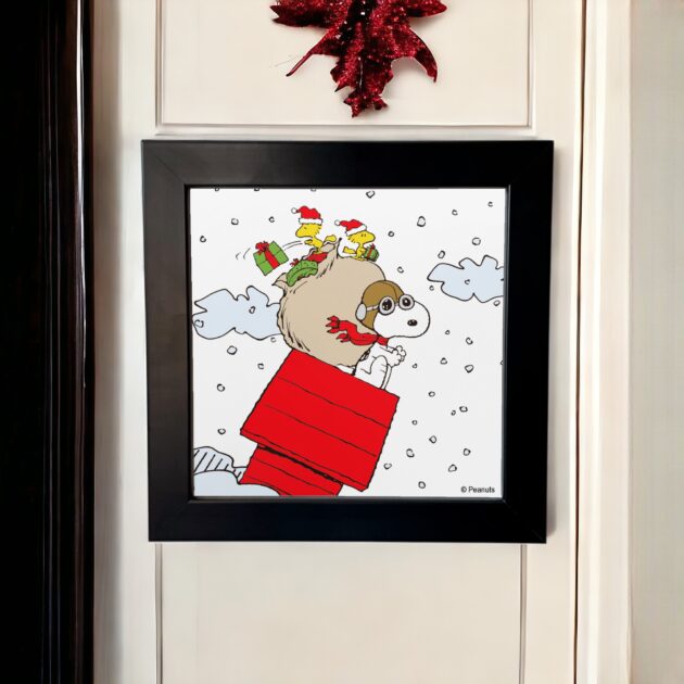 Azulejo decorativo do Snoopy de Natal: Snoopy em cima da casinha na neve