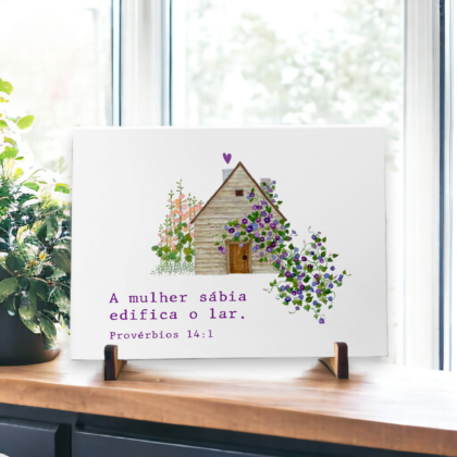 Azulejo decorativo com o versículo A mulher sábia edifica o lar - Provérbios 14:1