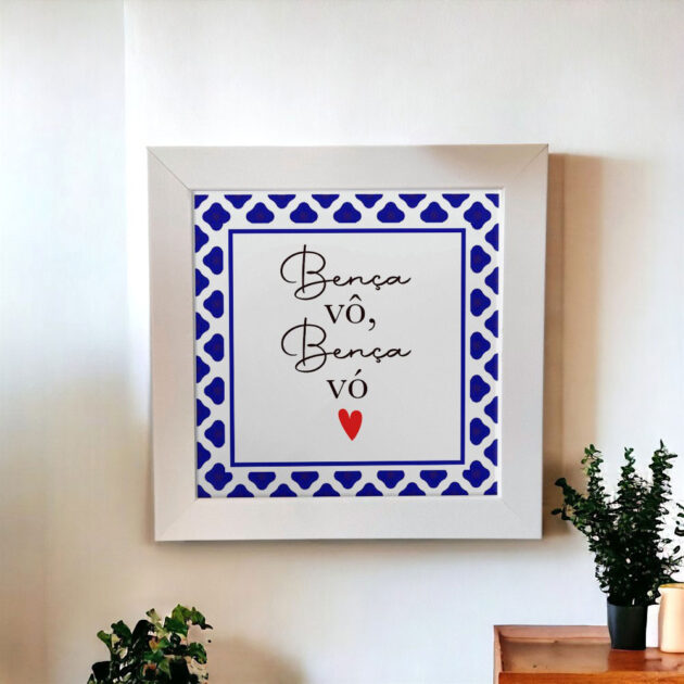 Azulejo decorativo com a frase Bença vô, Bença vó - Com desenho de azulejo Português - Presente para o Dia dos Avós - Imagem 6