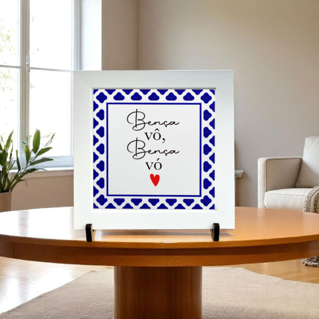 Azulejo decorativo com a frase Bença vô, Bença vó - Com desenho de azulejo Português - Presente para o Dia dos Avós - Imagem 5