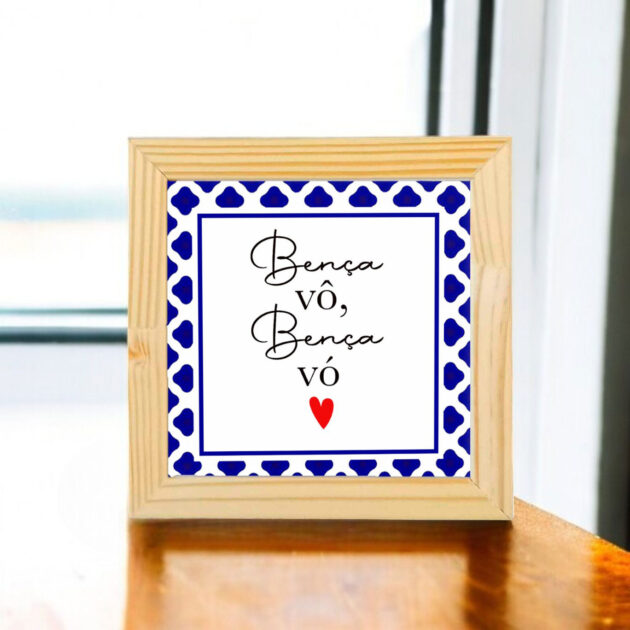 Azulejo decorativo com a frase Bença vô, Bença vó - Com desenho de azulejo Português - Presente para o Dia dos Avós - Imagem 4