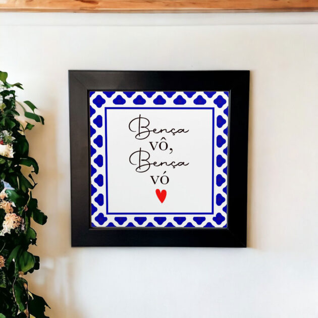 Azulejo decorativo com a frase Bença vô, Bença vó - Com desenho de azulejo Português - Presente para o Dia dos Avós - Imagem 3