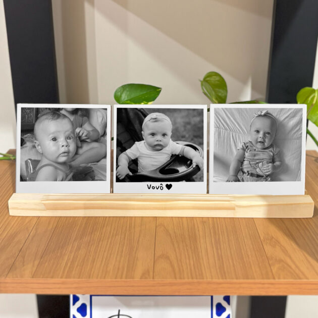 Trio de Fotos Polaroid Personalizado – Presente para os Avós com Suporte de Madeira - Imagem 3