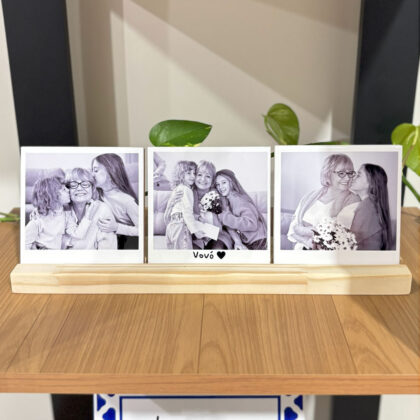 Trio de Fotos Polaroid Personalizado – Presente para os Avós com Suporte de Madeira