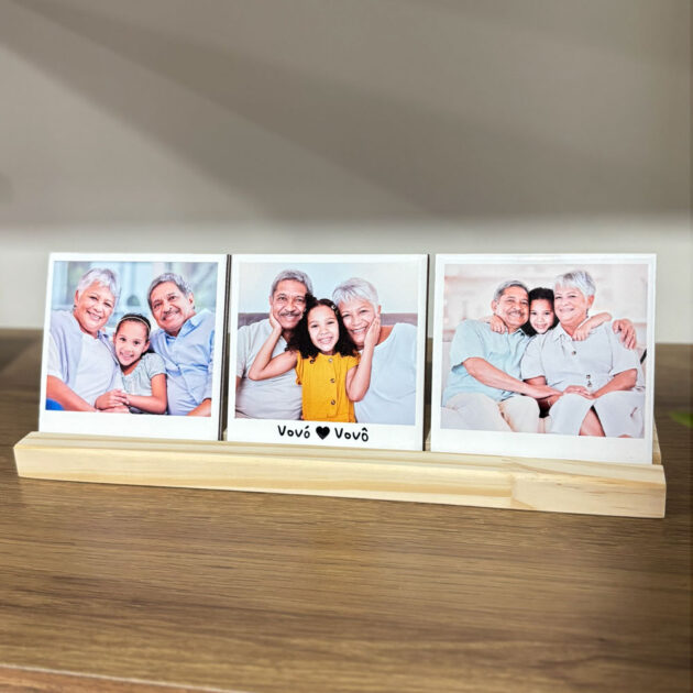 Trio de Fotos Polaroid Personalizado – Presente para os Avós com Suporte de Madeira - Imagem 4